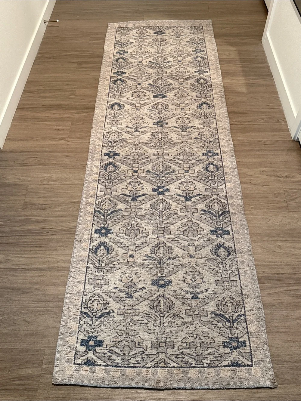 Traditional Gray and Cream Runner Rug, 30” x 96”